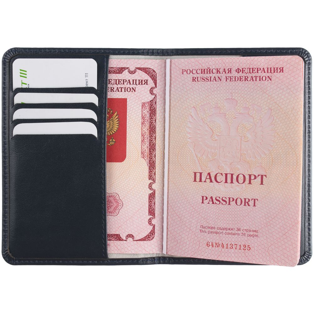 Обложка для паспорта Signature, синяя Обложка для паспорта Signature, синяя