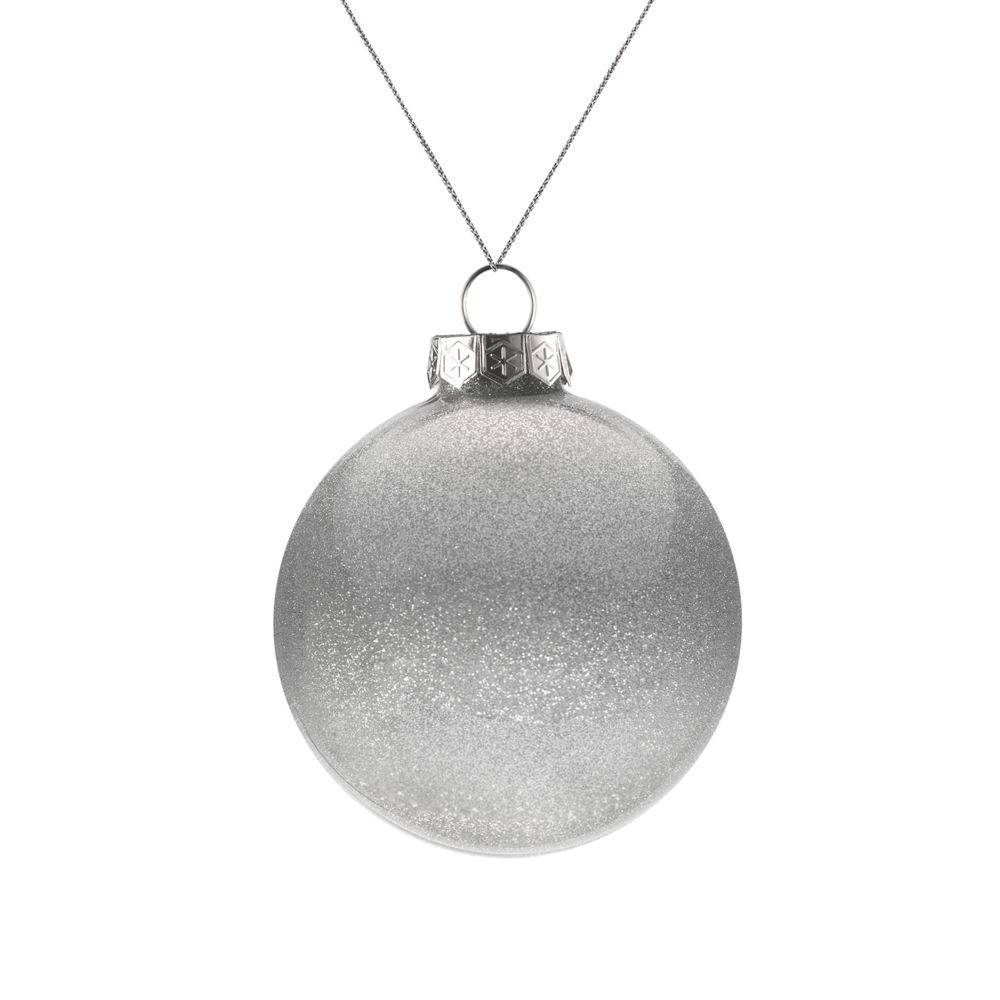 Елочный шар Finery Shine, 8 см, глянцевый серебристый с глиттером Елочный шар Finery Shine, 8 см, глянцевый серебристый с глиттером