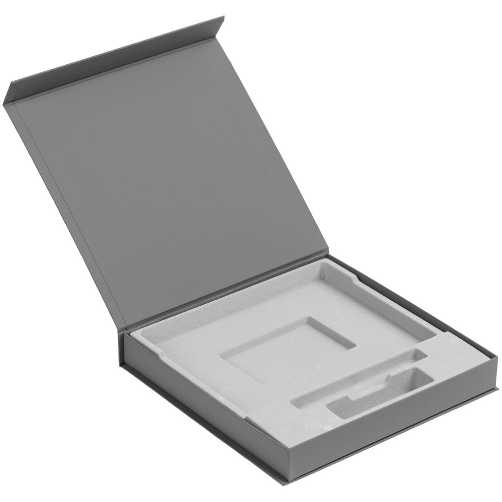 Коробка Memoria под ежедневник, аккумулятор и ручку, серая Коробка Memoria под ежедневник, аккумулятор и ручку, серая
