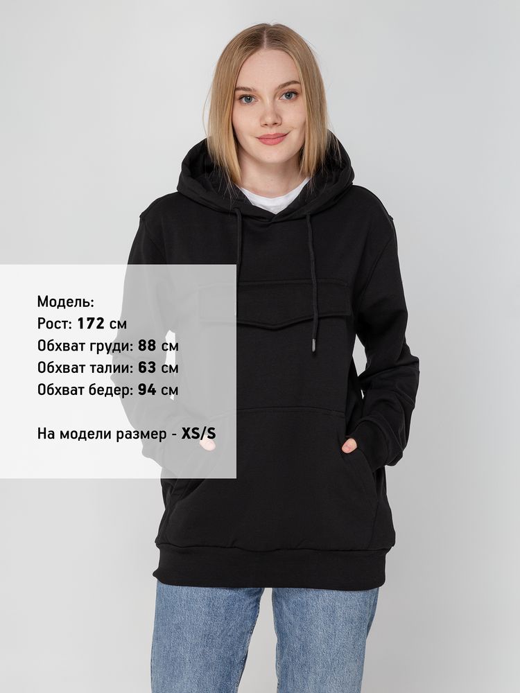 Худи унисекс с карманом на груди Chest Pocket, черное Худи унисекс с карманом на груди Chest Pocket, черное