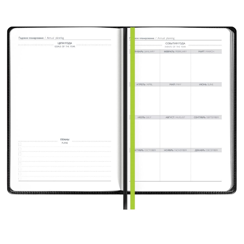Ежедневник Alanis, недатированный, черный с зеленым
