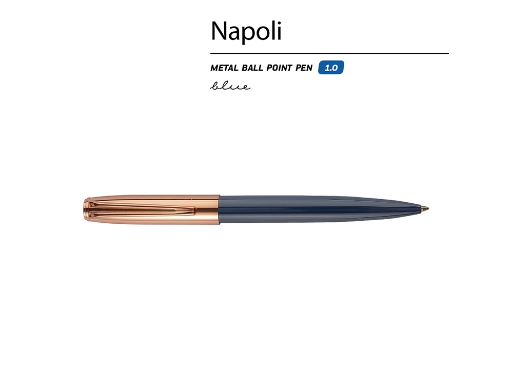 Ручка металлическая шариковая Napoli, синий/розовое золото Ручка металлическая шариковая Napoli, синий/розовое золото
