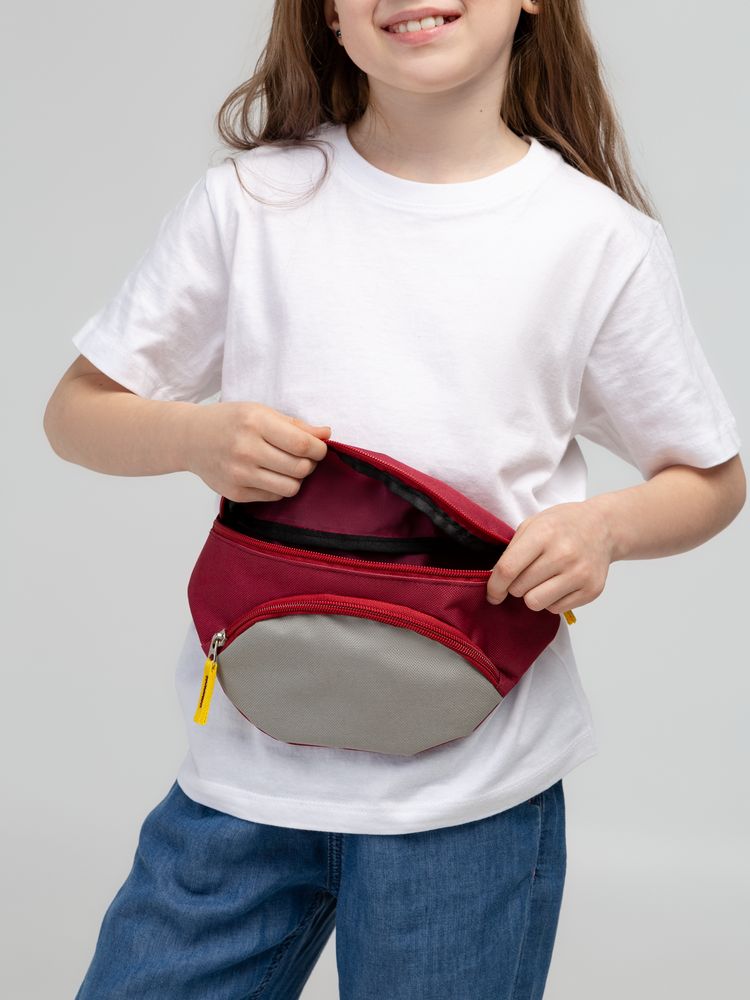 Поясная сумка детская Kiddo, бордовая с серым Поясная сумка детская Kiddo, бордовая с серым