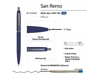 Ручка металлическая шариковая San Remo, 1,0мм, синие чернила, ярко-синий