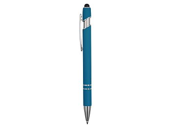Ручка металлическая soft-touch шариковая со стилусом Sway, синий/серебристый (P)