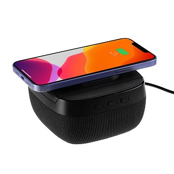 Колонка с беспроводной зарядкой Esca и подсветкой логотипа, черная