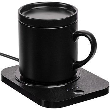 Кружка с подогревом и беспроводной зарядкой dualBase plus, черная